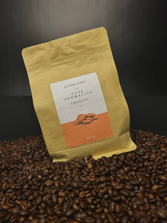 Almond flavored coffee beans or single doses